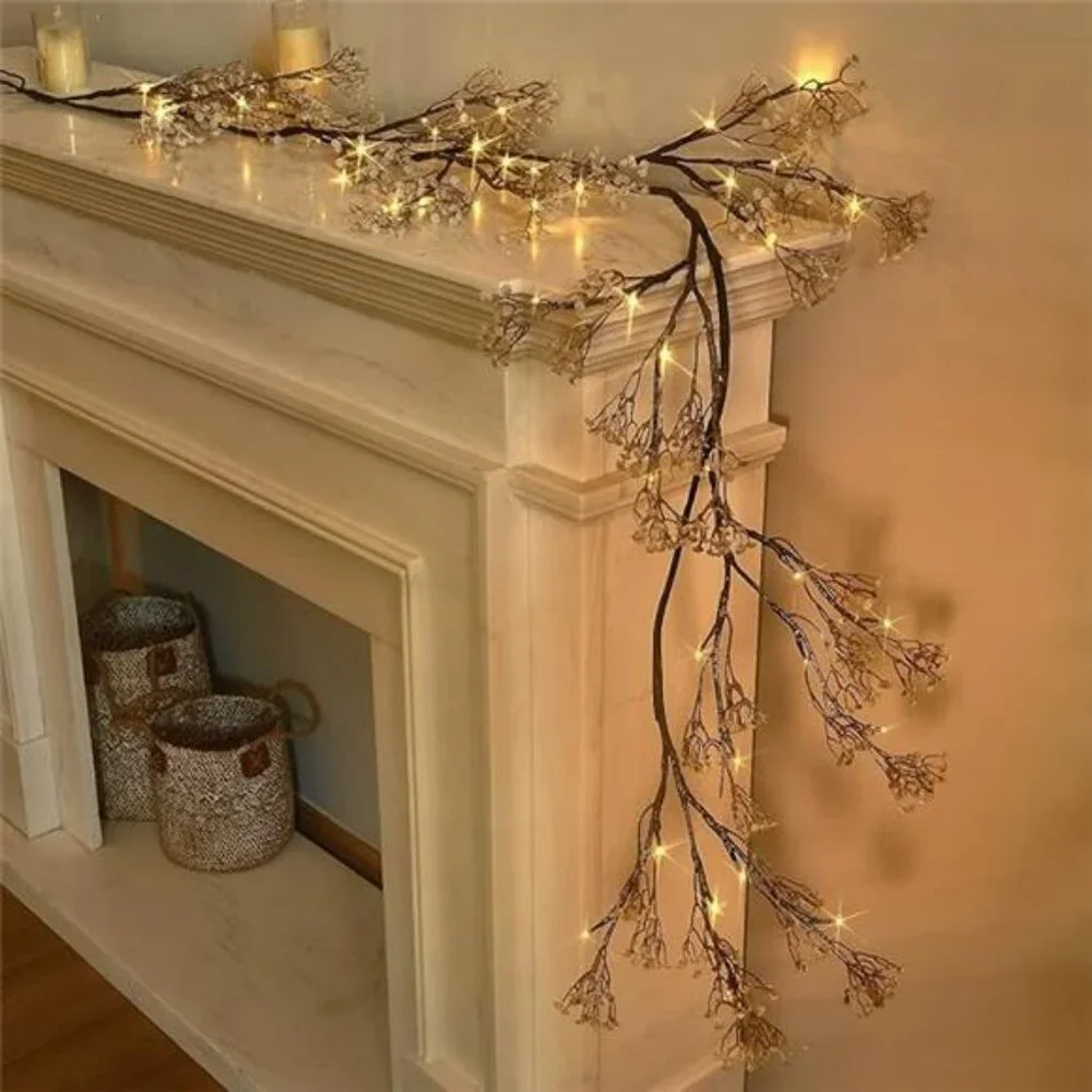 Lighted Garland Flowers for Mantle with Timer Battery 48 LED 6ft Vine Garlands
